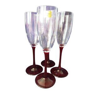 Luminarc Cherry Red Stem Champagne Mimosa Cocktail Glasses Four EUC France